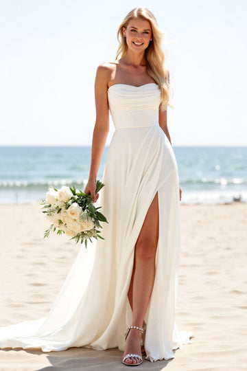Robe de mariée bustier en mousseline de soie ivoire